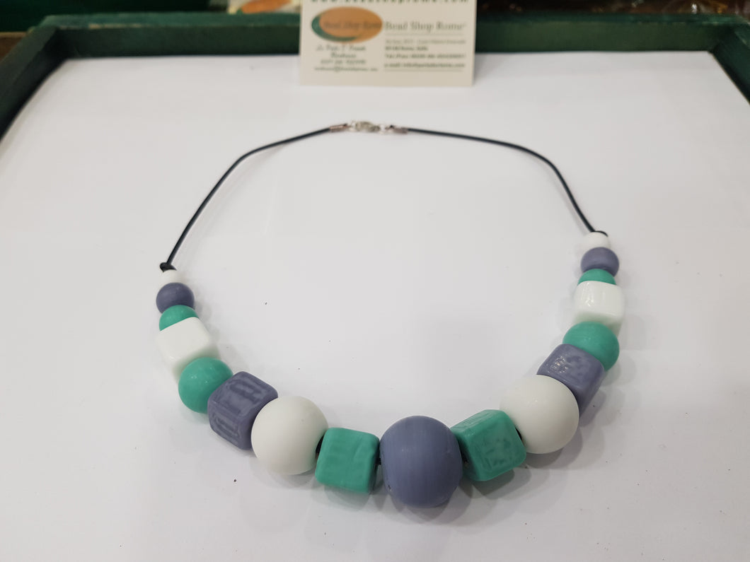 Satin beads white , green and purple Necklace , free shipping