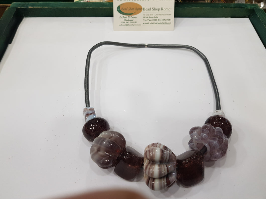 Old technique purple glass beads necklace , free shipment