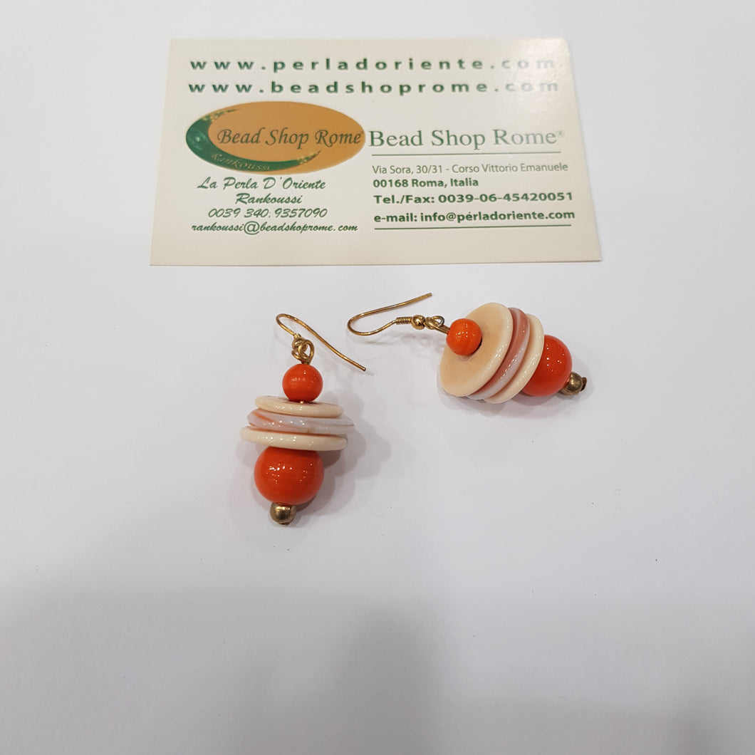 Earrings bead orange with disk