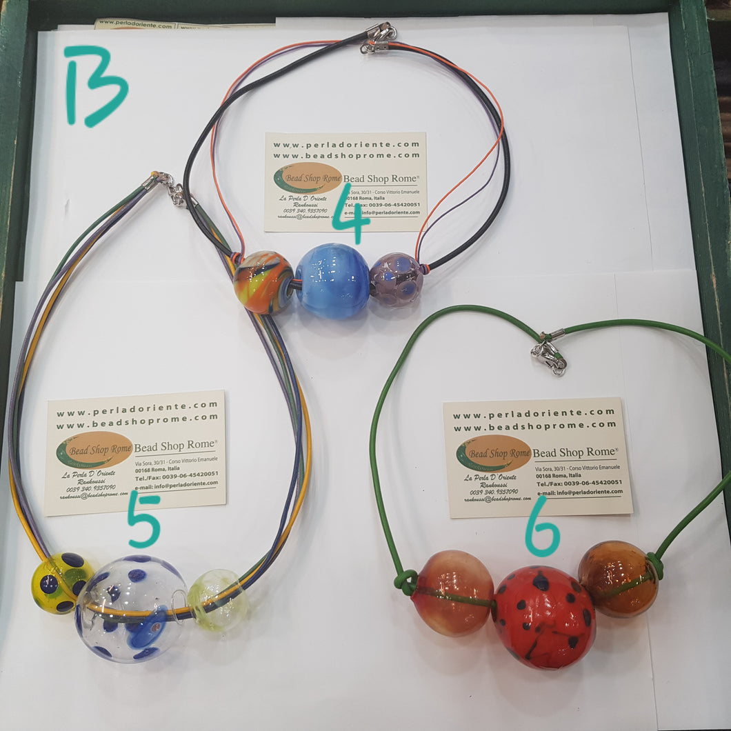 Necklace unique blown glass balls Tris  B